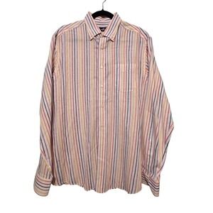 Alea Mens Linen Blend Shirt 16/41 Italy Rainbow Stripe Button Down Casual Summer